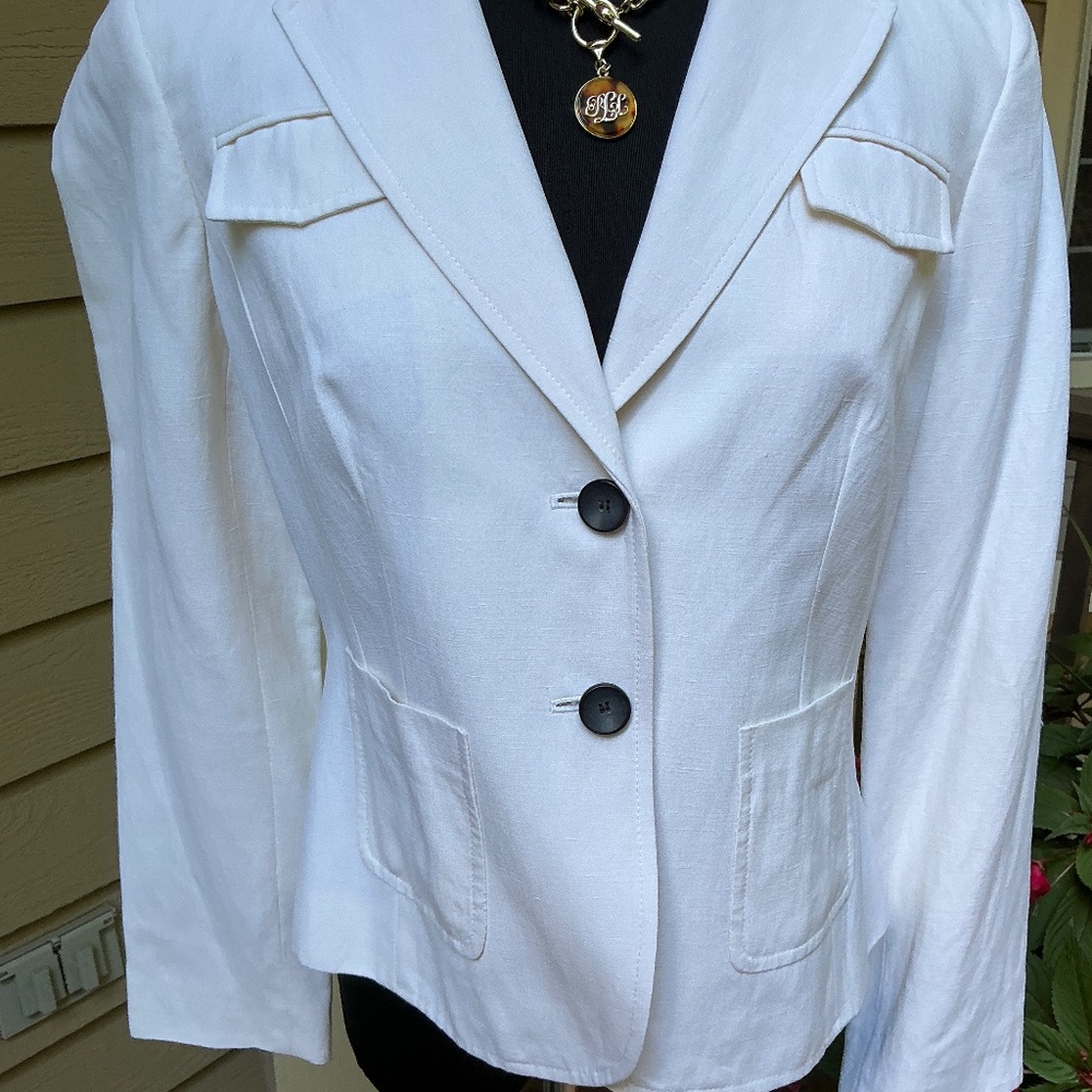JONES WEAR PETITE Silk and Linen Blazer / Jacket Off White Size 10P - Picture 7 of 10